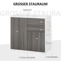 HOMCOM vrijstaande kast opbergkast multifunctionele kast archiefkast dressoir 2 lades 2 deuren E1 spaanplaat hoogglans wit + lichtgrijs 79 x 36 x 74 cm(m-4)