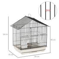 PawHut Vogelkäfig für kleine Vögel inkl. Fressnäpfen u. Sitzstangen herausnehmbare Bodenwanne Weiß + Schwarz(m-3)