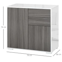 HOMCOM vrijstaande kast opbergkast multifunctionele kast archiefkast dressoir 2 lades 2 deuren E1 spaanplaat hoogglans wit + lichtgrijs 79 x 36 x 74 cm(m-3)