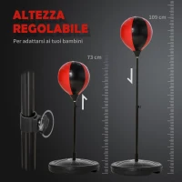HOMCOM Punching Ball per Bambini, Set con Guantoni e Altezza Regolabile 73-109cm - Rosso, Nero(m-4)