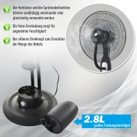 Stojący Wentylator z Rozpylaczem Wody HOMCOM 90 W Czarny+Srebrny(m-4)