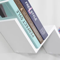 HOMCOM Unique V-Shape Wall Mounted Floating Bookcase Bookshelf in Compact and Efficient Design with CD, DVD, Book Storage Shelf Rack, for Living Room, Study Room, Office, Dorm, White(m-8)