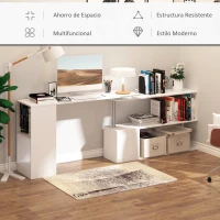 HOMCOM Mesa de Ordenador PC en Forma de L Escritorio de Oficina Mesa Esquinera Giratorio 360 grados Múltiformas para Interior 2 Estantes Librería(m-6)