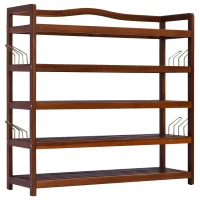 HOMCOM 5-Tier Shoe Rack, Acacia Wooden Shoe Storage Organiser with Hangers, Holds up to 24 Pairs, for Entryway, Living Room, 84 x 26 x 82 cm, Teak(m-11)