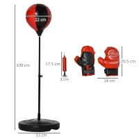 HOMCOM Punching Ball per Bambini, Set con Guantoni e Altezza Regolabile 73-109cm - Rosso, Nero(m-3)