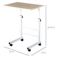 HOMCOM bijzettafel in hoogte verstelbare salontafel verrijdbaar bureau met wielen parkeerremmen C-vormige tafel spaanplaat staal ijzer kunststof wit esdoorn 60 x 40 x 68-78 cm(m-3)