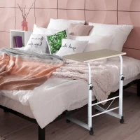 HOMCOM bijzettafel in hoogte verstelbare salontafel verrijdbaar bureau met wielen parkeerremmen C-vormige tafel spaanplaat staal ijzer kunststof wit esdoorn 60 x 40 x 68-78 cm(m-10)