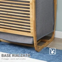 HOMCOM Cesto Portabiancheria in Bambù e Sacco in Tessuto con Coperchio, 38.5x46.5x75cm, Grigio(m-7)
