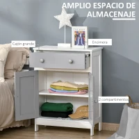 HOMCOM Armario Auxiliar con 1 Cajón 2 Puertas y Estante Ajustable para Baño Cocina Comedor 60x30x80 cm Blanco y Gris(m-4)