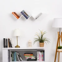 HOMCOM Unique V-Shape Wall Mounted Floating Bookcase Bookshelf in Compact and Efficient Design with CD, DVD, Book Storage Shelf Rack, for Living Room, Study Room, Office, Dorm, White(m-1)