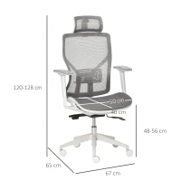 Vinsetto bureaustoel met hoofdsteun 3D-armleuning 3 niveaus in hoogte verstelbaar ergonomische netstof schuimgrijs 67 x 65 x 120-128 cm(m-3)