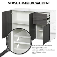 HOMCOM vrijstaande kast opbergkast multifunctionele kast archiefkast dressoir 2 lades 3 deuren E1 spaanplaat hoogglans wit + lichtgrijs 117 x 36 x 74 cm(m-5)