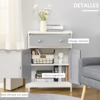HOMCOM Armario Auxiliar con 1 Cajón 2 Puertas y Estante Ajustable para Baño Cocina Comedor 60x30x80 cm Blanco y Gris(m-7)