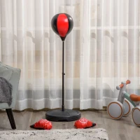 HOMCOM Punching Ball per Bambini, Set con Guantoni e Altezza Regolabile 73-109cm - Rosso, Nero(m-10)