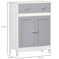 HOMCOM Armario Auxiliar con 1 Cajón 2 Puertas y Estante Ajustable para Baño Cocina Comedor 60x30x80 cm Blanco y Gris(m-3)