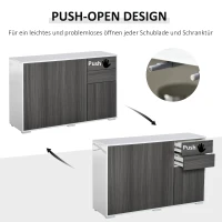 HOMCOM vrijstaande kast opbergkast multifunctionele kast archiefkast dressoir 2 lades 3 deuren E1 spaanplaat hoogglans wit + lichtgrijs 117 x 36 x 74 cm(m-8)