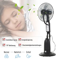 Stojący Wentylator z Rozpylaczem Wody HOMCOM 90 W Czarny+Srebrny(m-6)