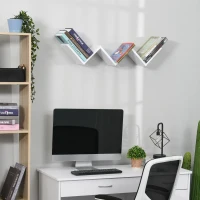 HOMCOM Unique V-Shape Wall Mounted Floating Bookcase Bookshelf in Compact and Efficient Design with CD, DVD, Book Storage Shelf Rack, for Living Room, Study Room, Office, Dorm, White(m-2)