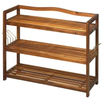 HOMCOM 3-Tier Shoe Rack, Acacia Wooden Shoe Storage Organiser with 2 Hangers, Holds up to 12 Pairs, for Entryway, Living Room, 74 x 26 x 62 cm, Teak(m-1)