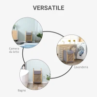 HOMCOM Cesto Portabiancheria in Bambù e Sacco in Tessuto con Coperchio, 38.5x46.5x75cm, Grigio(m-8)