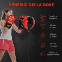 HOMCOM Punching Ball per Bambini, Set con Guantoni e Altezza Regolabile 73-109cm - Rosso, Nero(m-8)