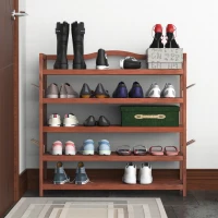 HOMCOM 5-Tier Shoe Rack, Acacia Wooden Shoe Storage Organiser with Hangers, Holds up to 24 Pairs, for Entryway, Living Room, 84 x 26 x 82 cm, Teak(m-10)
