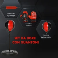 HOMCOM Punching Ball per Bambini, Set con Guantoni e Altezza Regolabile 73-109cm - Rosso, Nero(m-6)