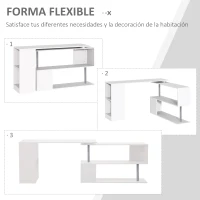 HOMCOM Mesa de Ordenador PC en Forma de L Escritorio de Oficina Mesa Esquinera Giratorio 360 grados Múltiformas para Interior 2 Estantes Librería(m-5)
