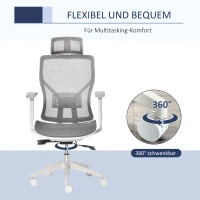 Vinsetto Bürostuhl Schreibtischstuhl Drehstuhl Gamingstuhl mit Kopflehne Lendenkissen 3D-Armlehne 3 Stufen 360°-Drehräder höhenverstellbar ergonomisch Mesh-Stoff Schaumstoff Grau 67 x 65 x 120-128 cm(m-5)