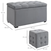 HOMCOM 3-delige bank met opbergruimte 2 x poef stoffering poef zitbank opbergbox voetenbank opvouwbaar belastbaar tot 130 kg microfiber schuim materiaal op houtbasis lichtgrijs 75x40x42 cm(m-3)