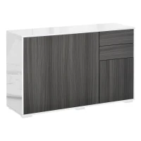HOMCOM vrijstaande kast opbergkast multifunctionele kast archiefkast dressoir 2 lades 3 deuren E1 spaanplaat hoogglans wit + lichtgrijs 117 x 36 x 74 cm(m-1)
