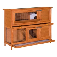 PawHut Konijnenhok hazenhok konijnenstal konijnenkooi kleine dierenhok 2 niveaus(m-10)
