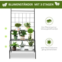 Outsunny stojak na rośliny z 3 stopniami i kratą, metal, czarny, 60 x 53,5 x 159,5 cm(m-5)
