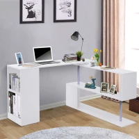 HOMCOM Mesa de Ordenador PC en Forma de L Escritorio de Oficina Mesa Esquinera Giratorio 360 grados Múltiformas para Interior 2 Estantes Librería(m-10)