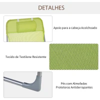 Outsunny Espreguiçadeira dobrável e reclinável de jardim com apoio de cabeça e encosto ajustável em 5 níveis Tecido textilene respirável 182x56x24,5 cm verde(m-6)