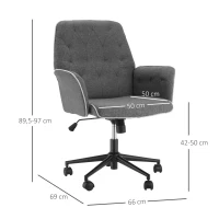 HOMCOM kantoorstoel met kantelfunctie draaistoel stoel voor kantoor aan huis in hoogte verstelbare bureaustoel ergonomisch 360° zwenkwielen schuimstof donkergrijs 66 x 69 x 89,5-97 cm(m-3)