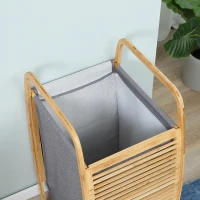 HOMCOM Cesto Portabiancheria in Bambù e Sacco in Tessuto con Coperchio, 38.5x46.5x75cm, Grigio(m-9)