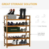 HOMCOM 5-Tier Shoe Rack, Acacia Wooden Shoe Storage Organiser with 4 Hangers, Holds up to 19 Pairs, for Entryway, Living Room, 64 x 26 x 82 cm, Teak(m-4)