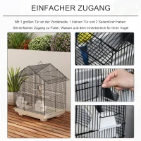 PawHut Vogelkäfig für kleine Vögel inkl. Fressnäpfen u. Sitzstangen herausnehmbare Bodenwanne Weiß + Schwarz(m-6)