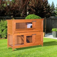 PawHut Konijnenhok hazenhok konijnenstal konijnenkooi kleine dierenhok 2 niveaus(m-2)
