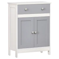HOMCOM Armario Auxiliar con 1 Cajón 2 Puertas y Estante Ajustable para Baño Cocina Comedor 60x30x80 cm Blanco y Gris(m-1)