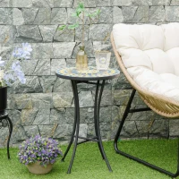 Outsunny Masuta de Gradina din Metal cu Blat din Mozaic Ceramic, Ф35.5x53.5cm, Multicolor(m-2)