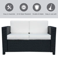 Outsunny 2 Seater Rattan Sofa with Soft Padded Cushion, All-Weather PE Wicker Weave Garden Loveseat with Armrests, Black(m-5)