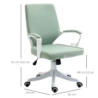 Vinsetto Office Chair Desk Chair Home Office Chair with Rocking Function Backrest Height Adjustable Thickly Padded Ergonomic 360° Swivel Wheels Polyester Nylon PP Green+White 62x69x92-100 cm(m-3)