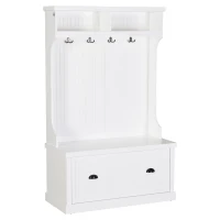 Garderobestandaard kledingrek kapstok met zitbankje kapstokhaak MDF wit(m-1)