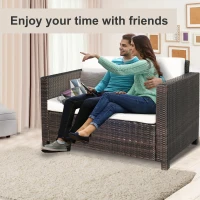 Outsunny Two-Seater Rattan Sofa - Brown(m-6)
