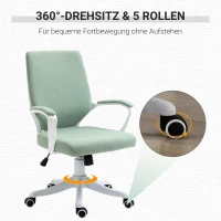 Vinsetto Office Chair Desk Chair Home Office Chair with Rocking Function Backrest Height Adjustable Thickly Padded Ergonomic 360° Swivel Wheels Polyester Nylon PP Green+White 62x69x92-100 cm(m-7)