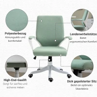 Vinsetto Kantoorstoel Computerstoel, in hoogte verstelbaar, kantelbare rugleuning, 5 wielen, Groente+ Wit(m-6)