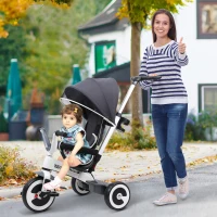 HOMCOM 4 in 1 Kinderdreirad Dreirad Kinder Fahrrad Rad Schubstange Sonnendach Sicherheitsgurt ab 18 Monate dunkelgrau(m-2)