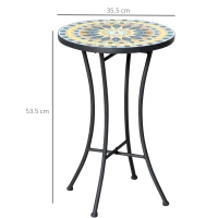 Outsunny Masuta de Gradina din Metal cu Blat din Mozaic Ceramic, Ф35.5x53.5cm, Multicolor(m-3)